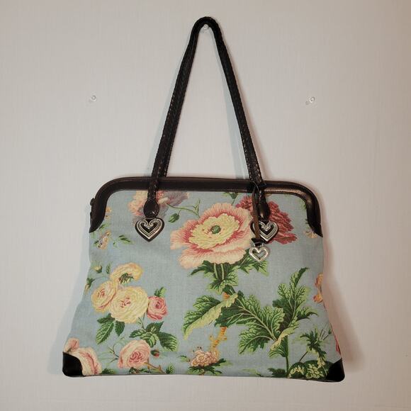 Brighton Handbags - Brighton Audrey Tapestry Bag, brown leather trim multicolor floral shoulder bag